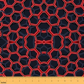 jejeloiu Honeycomb Fabric by The Yard, Hexagonal Upholstery Fabric for Chairs, Geometric Decorative Waterproof Outdoor Fabric, 1 Yard, Red