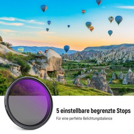 NEEWER 62 mm Variable ND Filter with Lens Cap, Cleaning Cloth, ND2-32 (1-5 Stop), Precision Adjustable Grey Filter, Multi-Coated Optical Glass, Camera Photography Accessories