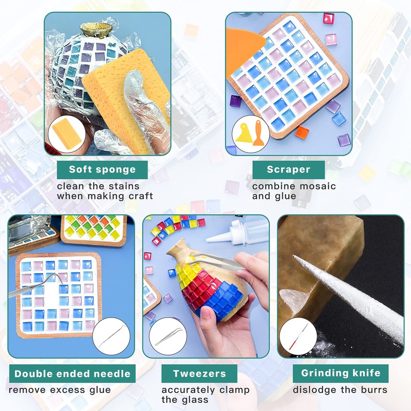 Worldity 19 Pcs Mosaic Tools Kit, Heavy Duty Glass Mosaic