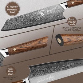 LEVINCHY Damascus Chef Knife 8 inch with Ergonomic Pakka Wood Handle, Professional Japanese Damascus Steel Kitchen Knife