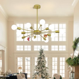 Jaycomey Modern Sputnik Chandeliers Light, 10-Light Gold Dining Room Chandelier Over Table, E26 Base Mid Century Ceiling Light Fixtures Height Adjustable Hanging Pendant Lighting for Kitchen Bar Cafe