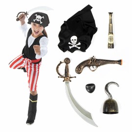 Hauntlook Deluxe Caribbean Pirate Costume & Accessory Kit - Includes 6 Props & Outfit (Youth Large)