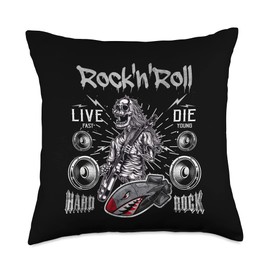 I Love Rock & Roll, Cool Wild Rock & Roll Music Skull Outfit Throw Pillow