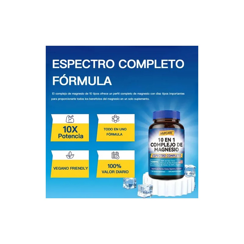 Mvpcare Suplemento Complejo De Magnesio 10 Elemental 1250mg 120 Cápsulas