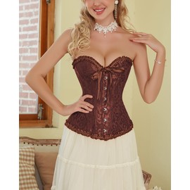 Alivila.Y Fashion Womens Lace Up Corset Top Bustier Corsets for Women 810-Coffee Lace-3XL