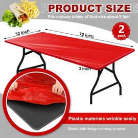 Boao 2 Pcs Plastic Table Cloths 72" x 30" Disposable for Parties Picnic Table Covers with Elastic Fitted Elastic Table Cover Rectangle Waterproof for Indoor, Outdoor, Picnic, Camping (Red)