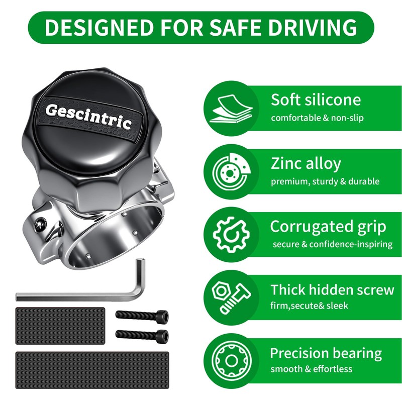 Gescintric Steering Wheel Spinner Knob, Black Logo