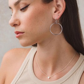 YYWANGART Silver Earrings Hypoallergenic Sterling Silver Hoop Dangle Earrings Lightweight Round Drop Silver Dangle Earrings for Women Trendy