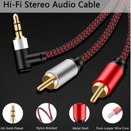 3.5mm to RCA Cable, tunghey Right Angle 3.5mm Male to 2RCA Male Auxiliary Stereo Audio Y Splitter Gold-Plated for Smartphones, MP3, Tablets, Speakers, Home Theater, HDTV (4m)