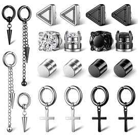 Juego de 12 pares de pendientes Unisex，Pendientes de aro sin Piercing，Joyería de acero inoxidable，Joyería de moda，Pendientes con Clip para hombres y mujeres