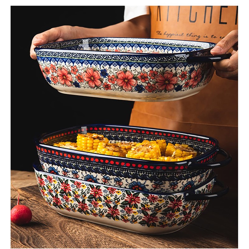 Bicuzat Vintage Style Pottery Bakeware Ceramic Casserole Dish Baking Pan