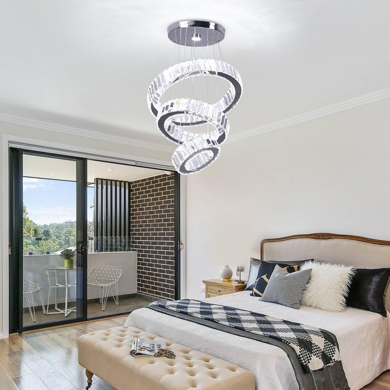 CLAIRDAI Crystal Chandeliers 3 Rings Ceiling Light Fixture LED Chandelier