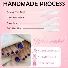 LoveOurHome 240pc Blue Press on Toenails Women Fake Toe Nails with Glue Tabs, Royal Blue Fake Toenails Press on Toe Nails Glue on Toenails Acrylic Toe Nail Tip Artificial False Toenails for Feet