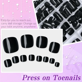 Lifextol 240pc Press on Toenails for Women Black Toe Press on Nails Short Fake Toe Nails Press ons with Glue&Adhesive Tabs, Acrylic Toe Nail Tips False Toenail Press ons Artificial Fake Toenails