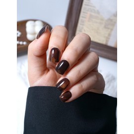 Semi Cured Gel Nail Strips - 20pcs Real Gel Nail Stickers for Women, Salon Quality Wraps, UV LED Lamp Required, Long Lasting & Chip Resistant (Brown Grain)
