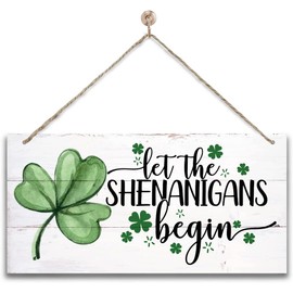 Hanging St. Patricks Day Wood Decor Sign, Let the Shenanigans Begin Printed Wood Wall Art Sign, Home Signs Decor, Hanging Door Wood Sign, Shamrock Sign, St Patricks Day Decor, Rustic Farmhouse Decor