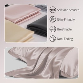 Gabire Mulberry Silk Pillowcases Set of 2, Both Sides Real Silk Pillowcase for Hair and Skin Prevent Acne Pillowcase Organic Silk Pillowcase 2 Pack with Hidden Zipper, Apricot Grey, Standard (20"×26")