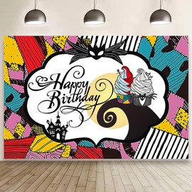 Nightmare Birthday Decorations,Nightmare Happy Birthday Banner Backdrop for Kids Birthday Party Supplies (5x3ft)