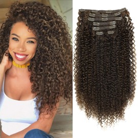 LACE PLUS Clip In Curly Hair Extensions - 140G 7Pcs Synthetic SP4/27/30# hair Clip in Human Hair Feelings Extension Jerry Curly Hair Extensions for Black Women clip in extensions Hairpiece (Pack of 7)