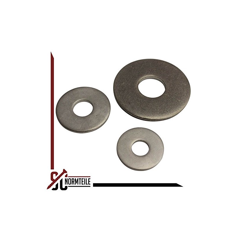 Large DIN 9021 A2 stainless steel washers., off-white