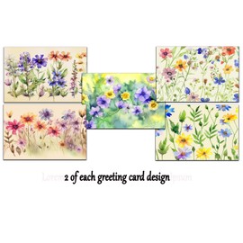 Wildflower Greeting Cards, Set of 10, All Occasion 5 x 7 inch Note Cards with Envelopes, Blank Inside, Colorful Watercolor Floral Bouquet Designs