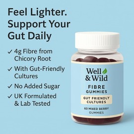 Well & Wild Fibre Gummies – 4g Inulin + Live Cultures – Vegan Gut Health Support – No Added Sugar – Mixed Berry Flavour – 60 Gummies (30 Day Supply)