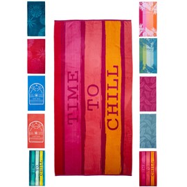 Beach Towel, 90 x 180 cm, Cotton, Terry Cloth, Velour, Bath Towel, Time to Chill Pink