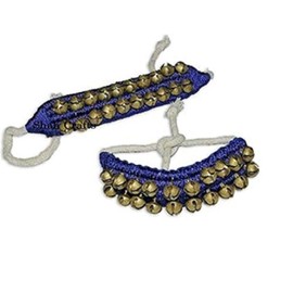 Shah Crafts Ghungroo Bell Blue 2 Line 20+20 Bells Dancing Ghungroo Ankle Pair Bracelet Bells Tied with Blue Velvet Pad Indian Classical Dancers Bharatnatyam Kathak