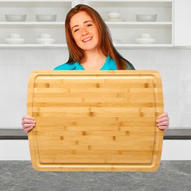 Garvee Large Bamboo Cutting Board 0.8" Thick, Reversible Wooden Butcher Block Chopping Boards, Charcuteries Cheese Board with Juice Groove, Over The Sink Serving Boards for Kitchen