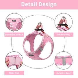 AMTOR Small Dog Harness with Leash Set, No Escape Easy Walk Puppy Harnesses for Training Walking, Step-in Reflective Soft Dogs Vest for XS S Medium Extra-Small Large Sized Dog(M Size,Pink/White)