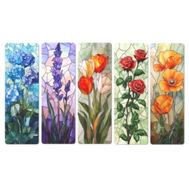TwoDays 5Pcs Stained Glass Art Flower Bookmark - Transparent PVC Bookmark for Reading Women, Floral Bookish Gifts for Book Lovers Booktok, Cute Book Accessories (6'' X 2'')