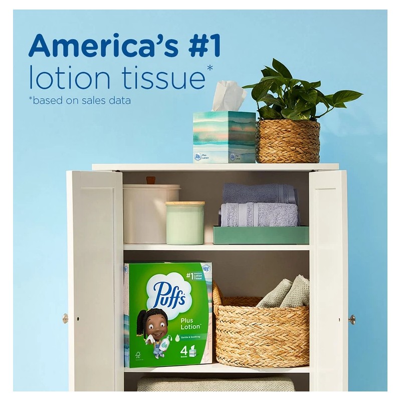 Puffs Plus Lotion 2-Ply Facial Tissues 12 Cube Boxes, 72