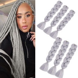Braids Extensions Grey Jumbo Braids Extension 24" High Temperature Fiber Synthetic Hair Braiding Extensions 6pcs (a39 Grey)