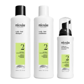 Nioxin Scalp + Hair Kit System 2 - Haarpflege für naturbelassenes, sichtbar dünner werdendes Haar - Shampoo, Conditioner & Scalp Treatment (300+300+100 ml)
