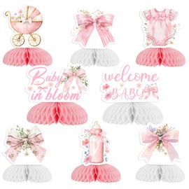 Kreatwow Pink Bow Floral Baby Shower Decoration 8Pcs Baby In Bloom Honeycomb Centerpieces Wildflower Table Decorations Pink Bow Party Decor Floral Flower Garden Party Supply for Pregnancy Celebration