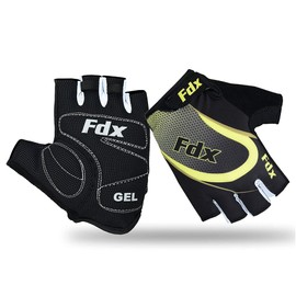 FDX Half Finger Cycling Gloves - Breathable, Gel Padded Protection, Anti-Slip - Fingerless Shock-absorbing Mitts for Mountain Bike, Road Bicycle, MTB, Riding, Men and Women (X-Large, Yellow)