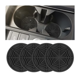 BESULEN Car Cup Coasters, 4 Pack Spider Web PVC Non-Slip Drink Mat, 2.75 Inch Universal Auto Cup Holder Insert Drainage Coasters, Car Interior Accessories Ornaments for SUV, Truck, Sedan (Black)