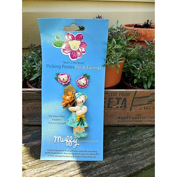 Muffy, NABCO Muffy Vanderbear Collections Picking Posies Pin & Earrings
