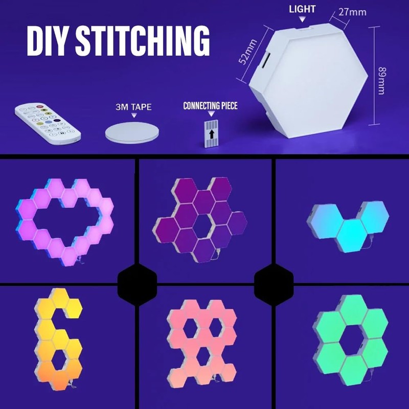 UanTii Smart Hexagonal Lamp,Bluetooth RGBIC LED Panel Light Smart Night