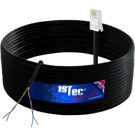 1STec 40m DIY BT Openreach Phone/ADSL Fibre Broadband Kit with Solid Core Twisted Pair Cable + Plug + 2/3a Surface Mount Wall Box + Grommets + Clips + Screws + Instructions (40 Metre, Black)