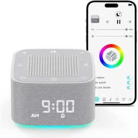 Sound Machine Alarm Clock, 32 Soothing Sounds, 8 Night Light, App Control White Noise Sound Machine with Dimmable Clock, Auto-Off Sleep Timer, Volume Control White Noise Machine for Baby, Kids, Adult