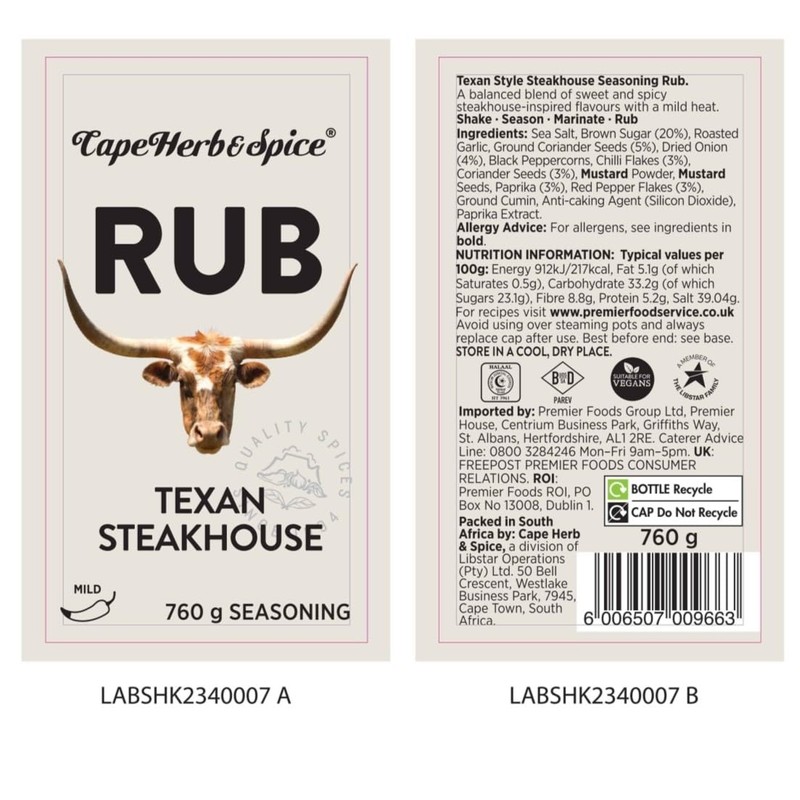 Cape Herb & Spice Texan Steakhouse Seasoning, 760 g (Pack