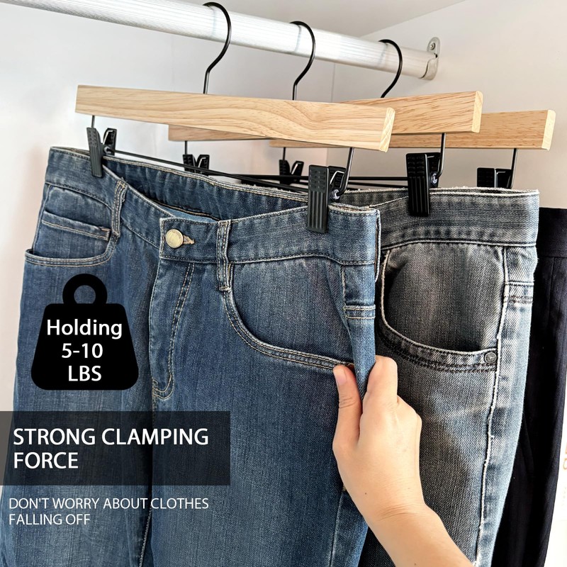 Nature Smile Deluxe Wooden Pants Hangers,Solid Rubber Wood Jeans Skirt