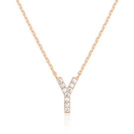 PAVOI 14K Rose Gold Cubic Zirconia Initial Necklace | Letter Necklaces for Women | Y Initial