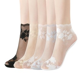 CooTooLa Lace Socks Sheer Socks 5 Pairs Pop Ankle Mesh Sock Thin Fishnet Sock for Women Girls Summer