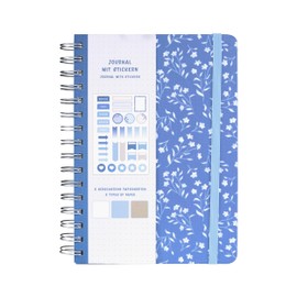 Idena 11366 Notebook A5 with 66 Stickers, Blue, Journal with 78 Pages, 120 g/m², 3 Different Types of Paper, Polka Dots, with Inner Pocket and Elastic Band, FSC Mix