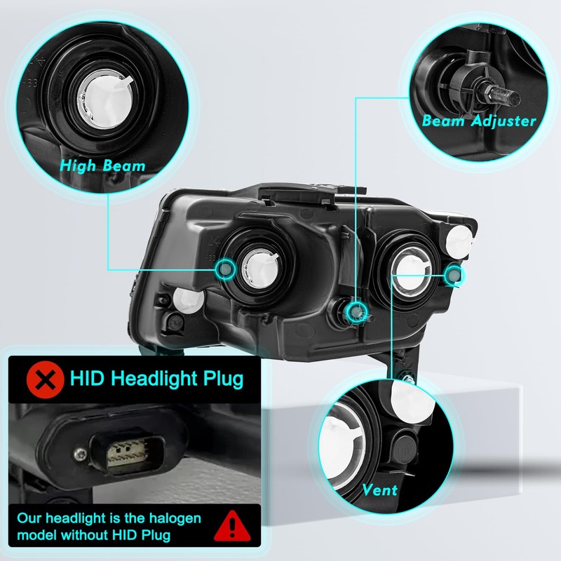 TUSDAR Halogen Headlight Assembly Set for 2011-2013 Compass/ 2011-2013 Jeep