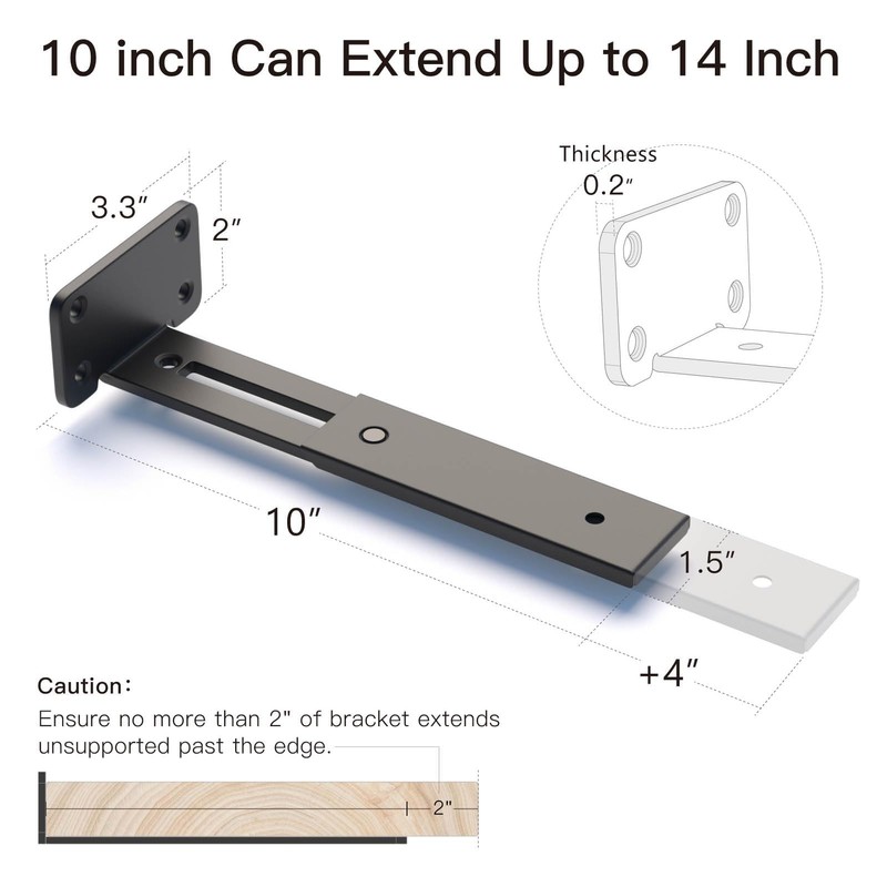 LEOPO Adjustable T Shelf Brackets Extensible 10/12/14 Inch 6-Pack ,1/5''