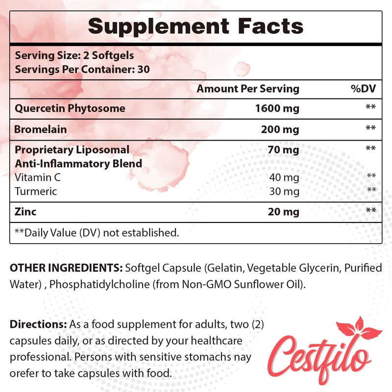 Liposomal Quercetin Phytosome 1600mg Softgels with Bromelain & Vitamin C,