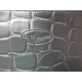 Estée Lauder Estee Lauder Faux Croc Alligator Cosmetic Case Make Up Bag Pouch In Black